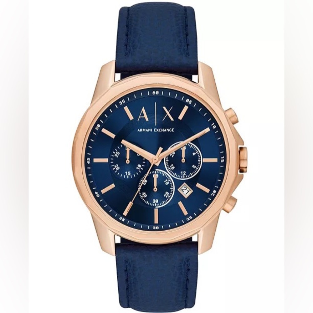 Men's Chronograph Blue Leather Strap Watch 44mm